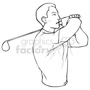 The clipart image shows a simplified representation of a golfer mid-swing. The golfer appears to be right-handed, wearing a short-sleeved shirt and pants. The golfer's stance suggests they are at the end of the backswing phase, preparing to strike the golf ball.
