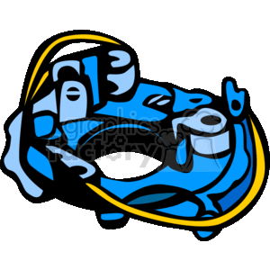 The clipart image depicts a stylized version of a distributor cap, which is a component in the ignition system of an internal combustion engine. It has a bold and abstract art style, using primarily shades of blue and outlines in black, with some yellow highlights.