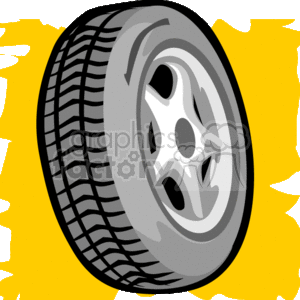 The image is a clipart of a car tire. The tire appears to have a detailed tread pattern and is mounted on a stylized alloy wheel.