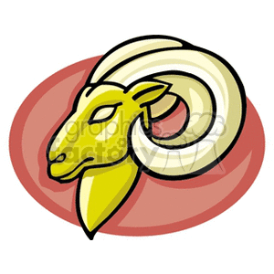 Colorful clipart image of an Aries zodiac sign represented by a ram's head with large curved horns.