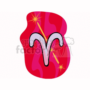 A clipart image depicting the Aries zodiac sign on a vibrant red background with yellow starbursts.