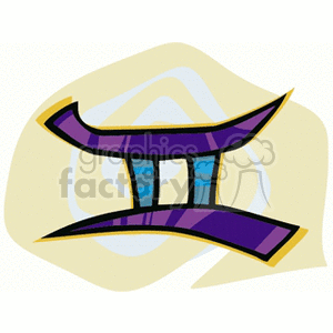 A colorful clipart image of the Gemini zodiac sign, represented by a stylized symbol with purple, blue, and yellow elements.