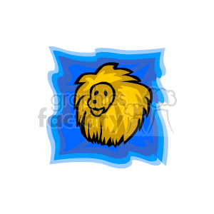 The image is a clipart representation of the Leo zodiac sign, featuring a stylized lion's head with a prominent mane against a blue background, which is reminiscent of the element associated with Leo, which is fire.
