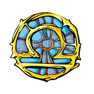 A colorful clipart image of the Libra zodiac sign, featuring a stylized, artistic representation with blue and yellow colors.