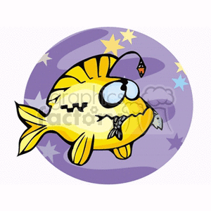 Clipart image depicting the zodiac sign Pisces, represented by a cartoon fish with a starry background.