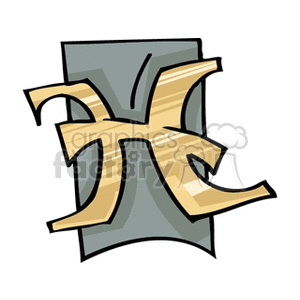A clipart image of the Pisces zodiac symbol in gold on a grey background.