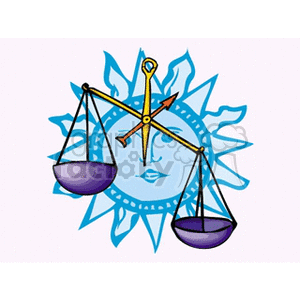 Clipart image of the Libra zodiac sign with scales in front of a sun symbol.