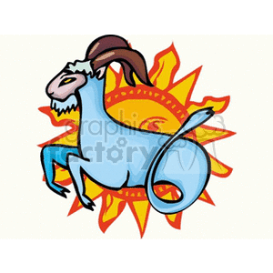 A clipart image of a Capricorn zodiac sign featuring a goat with a sun in the background.