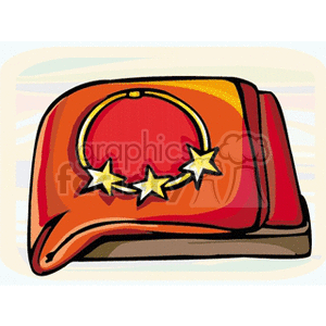 Clipart image featuring a colorful blanket or cloth with a circular design at its center, decorated with three stars. This design may be related to star signs and horoscopes.