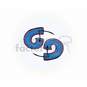 This clipart image features the Zodiac sign Cancer represented by two stylized, intertwined symbols with a blue gradient color.