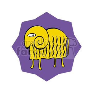 Clipart of the Aries zodiac sign featuring a stylized gold ram on a purple background.