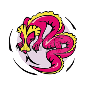 Colorful clipart image of a stylized purple and yellow dragon symbol, related to star signs and horoscopes.