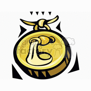 A stylized clipart image of a gold-colored pendant featuring the Aquarius zodiac symbol, which is represented by a water bearer.