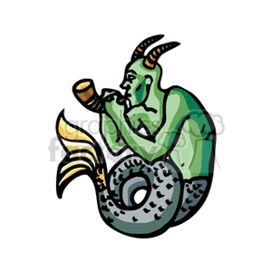 Cartoon illustration of the Capricorn zodiac sign represented by a mythical creature with the upper body of a goat and the lower body of a fish.