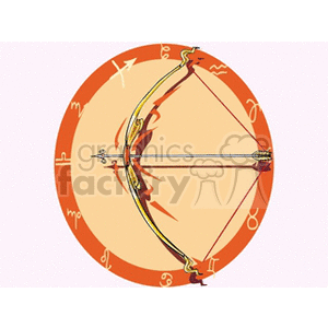 Clipart image of the Sagittarius zodiac sign symbol, featuring a bow and arrow within a circle containing other zodiac symbols.