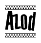 The image contains the text Azod in a bold, stylized font, with a checkered flag pattern bordering the top and bottom of the text.