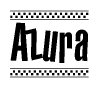 The image contains the text Azura in a bold, stylized font, with a checkered flag pattern bordering the top and bottom of the text.