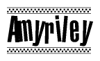 The clipart image displays the text Amyriley in a bold, stylized font. It is enclosed in a rectangular border with a checkerboard pattern running below and above the text, similar to a finish line in racing. 