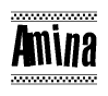 Amina Bold Text with Racing Checkerboard Pattern Border