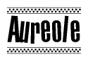 The clipart image displays the text Aureole in a bold, stylized font. It is enclosed in a rectangular border with a checkerboard pattern running below and above the text, similar to a finish line in racing. 