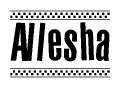The clipart image displays the text Allesha in a bold, stylized font. It is enclosed in a rectangular border with a checkerboard pattern running below and above the text, similar to a finish line in racing. 