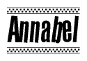 The image contains the text Annabel in a bold, stylized font, with a checkered flag pattern bordering the top and bottom of the text.