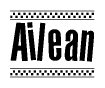 The image contains the text Ailean in a bold, stylized font, with a checkered flag pattern bordering the top and bottom of the text.