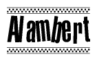 The clipart image displays the text Alambert in a bold, stylized font. It is enclosed in a rectangular border with a checkerboard pattern running below and above the text, similar to a finish line in racing. 