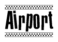 The clipart image displays the text Airport in a bold, stylized font. It is enclosed in a rectangular border with a checkerboard pattern running below and above the text, similar to a finish line in racing. 