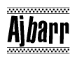 The image contains the text Ajbarr in a bold, stylized font, with a checkered flag pattern bordering the top and bottom of the text.
