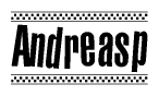 Andreasp Bold Text with Racing Checkerboard Pattern Border