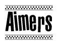 The image contains the text Aimers in a bold, stylized font, with a checkered flag pattern bordering the top and bottom of the text.