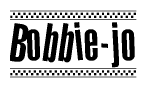 The clipart image displays the text Bobbie-jo in a bold, stylized font. It is enclosed in a rectangular border with a checkerboard pattern running below and above the text, similar to a finish line in racing. 