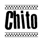 The clipart image displays the text Chito in a bold, stylized font. It is enclosed in a rectangular border with a checkerboard pattern running below and above the text, similar to a finish line in racing. 