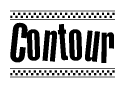 The image contains the text Contour in a bold, stylized font, with a checkered flag pattern bordering the top and bottom of the text.