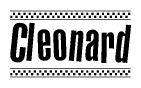 The image contains the text Cleonard in a bold, stylized font, with a checkered flag pattern bordering the top and bottom of the text.