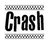 The clipart image displays the text Crash in a bold, stylized font. It is enclosed in a rectangular border with a checkerboard pattern running below and above the text, similar to a finish line in racing. 