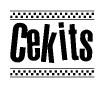 The image contains the text Cekits in a bold, stylized font, with a checkered flag pattern bordering the top and bottom of the text.