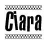 The image contains the text Ciara in a bold, stylized font, with a checkered flag pattern bordering the top and bottom of the text.
