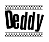 The clipart image displays the text Deddy in a bold, stylized font. It is enclosed in a rectangular border with a checkerboard pattern running below and above the text, similar to a finish line in racing. 