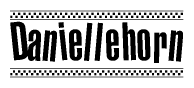 The clipart image displays the text Daniellehorn in a bold, stylized font. It is enclosed in a rectangular border with a checkerboard pattern running below and above the text, similar to a finish line in racing. 