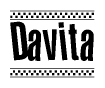 The clipart image displays the text Davita in a bold, stylized font. It is enclosed in a rectangular border with a checkerboard pattern running below and above the text, similar to a finish line in racing. 