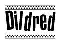 The image contains the text Dildred in a bold, stylized font, with a checkered flag pattern bordering the top and bottom of the text.