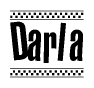 The clipart image displays the text Darla in a bold, stylized font. It is enclosed in a rectangular border with a checkerboard pattern running below and above the text, similar to a finish line in racing. 