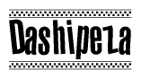 The clipart image displays the text Dashipeza in a bold, stylized font. It is enclosed in a rectangular border with a checkerboard pattern running below and above the text, similar to a finish line in racing. 