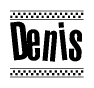 The clipart image displays the text Denis in a bold, stylized font. It is enclosed in a rectangular border with a checkerboard pattern running below and above the text, similar to a finish line in racing. 