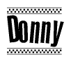 The clipart image displays the text Donny in a bold, stylized font. It is enclosed in a rectangular border with a checkerboard pattern running below and above the text, similar to a finish line in racing. 