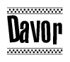 The clipart image displays the text Davor in a bold, stylized font. It is enclosed in a rectangular border with a checkerboard pattern running below and above the text, similar to a finish line in racing. 