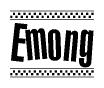 The clipart image displays the text Emong in a bold, stylized font. It is enclosed in a rectangular border with a checkerboard pattern running below and above the text, similar to a finish line in racing. 