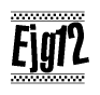The clipart image displays the text Ejg12 in a bold, stylized font. It is enclosed in a rectangular border with a checkerboard pattern running below and above the text, similar to a finish line in racing. 